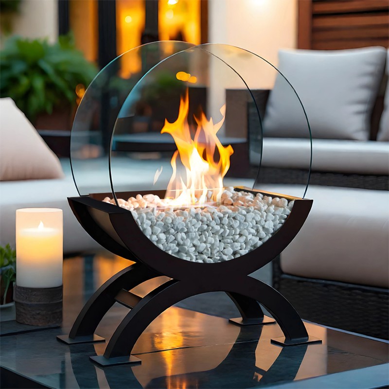 Large Black Ethanol Fireplace Indoor Outdoor Decorative Floor Fireplace With
