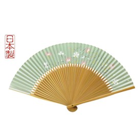 Kyo Fan, Nadeshiko (Light Green), Women's, Made in Japan, Kyoto Ladies, Paper Fan, Double-sided, Artisanal, Handmade, green