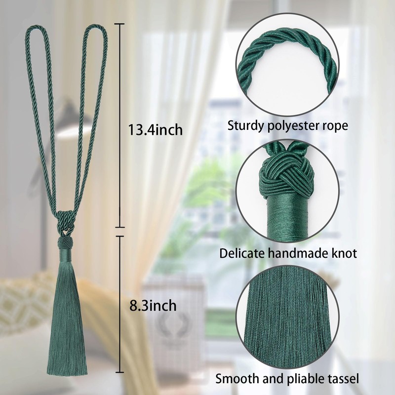NICEEC 2 Pack Long Tassel Curtain Tiebacks Handmade Braided Rope