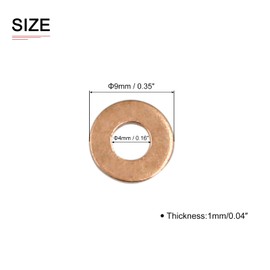 DTGN 4 mm x 9 mm x 1 mm (IDxADxT) Flat Copper Sealing Washer - 50 Pack - Good for Industrial Equipment M4 Screws - Copper Flat Ring Seals