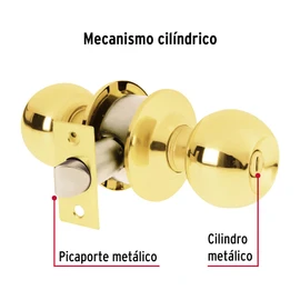 Hermex Basic BAL-LB-BP, Cerradura pomo, baño, cilíndrica, latón brillante