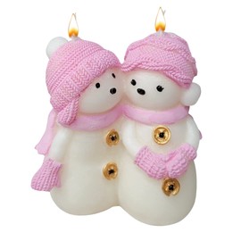 Christmas Snowman Candles - Eco-friendly Natural Wax with Cotton Wick - Handmade in Florida USA (Pink)