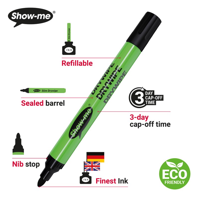 Show-me SDP Medium-Tip Drywipe Whiteboard Pens for Schools and Classrooms–