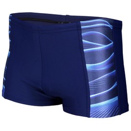 Aquarti Men's Swimming Trunks Short Sporty Stripes, 11307 dark blue/blue