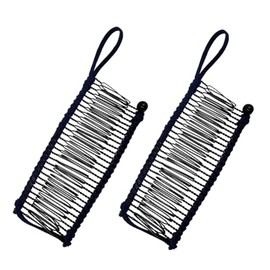 2PCS Stretchy Banana Hair Clip Vintage Clincher Comb Banana Hair Grip Ponytail Holder Hair Styling Maker Tool for Natural Curly Thick Wavy Hair (Black 30-Teeth)