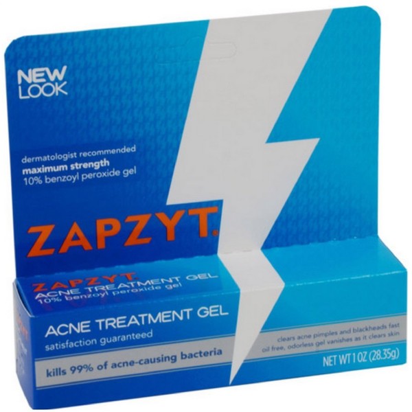 Zapzyt Maximum Strength 10% Benzoyl Peroxide Acne Treatment Gel, 1 Ounce