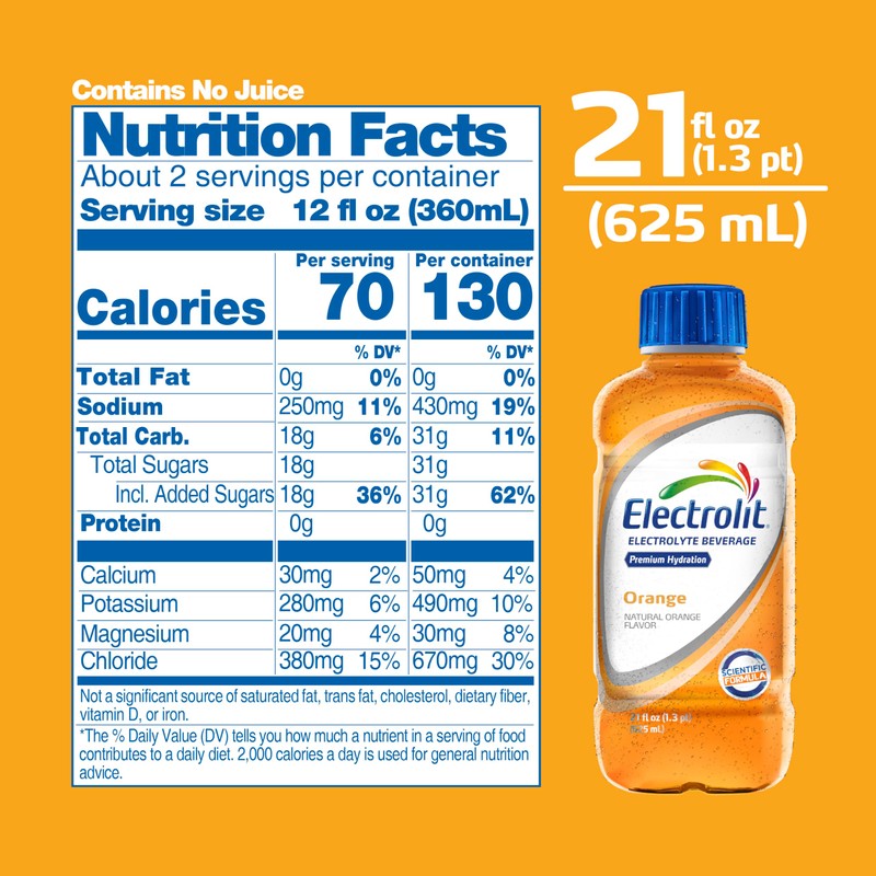 Electrolit, Electrolyte Beverage, Orange, 21 Fl Oz bottle (Pack of