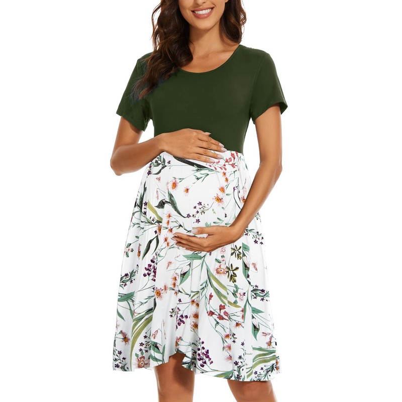 WOOXIO WOOXIO Women's Short Sleeve Maternity Dress Patchwork Pregnancy Clothes