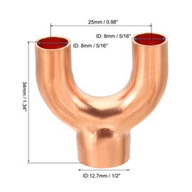 PATIKIL 1/2"×5/16"×5/16" ID Copper Fitting, 3 Way Y Type 99.9% Pure Copper Pipe Fitting Welding Connection for HVAC Air Conditioning Plumbing Refrigeration