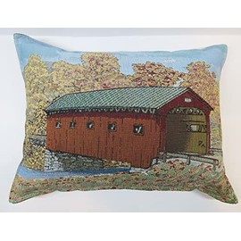 Covered Bridge Scene Tapestry 10 x14 Balsam Fir Filled Pillow Sachet Green Velvet Back