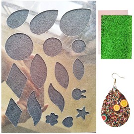 SHUANGART Reusable Earrings Making Template, Plastic Cutting Stencil for DIY Jewelry Making, Can Make Plenty of Faux Leather Earrings, Contains 2 Pcs Faux Leather Sheets(Random Colors)