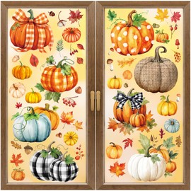 XZENTIRA, 8 Sheets Fall Window Clings, Fall Pumpkin Glass Window Clings, Fall Decorations for Home, Fall Pumpkin Leaves Window Stickers Decor for Autumn Home Decor, Thanksgiving Fall Window Clings.