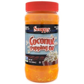 Snappy Butter Flavored Coconut Oil for Home Movie Theater Popcorn, Naturally Colored with Beta Carotene, 15 ounce, Premium Cooking Oil for Snack Preparation