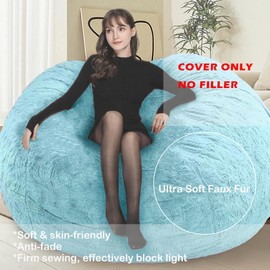 FIEATES Bean Bag Chair for Adults Kids No Filling Soft Round Bean Bag Couch Lazy Sofa Lounge Chair Reading Chair Cover, 3.5FT, White