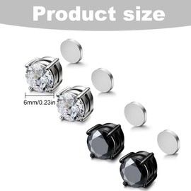 6 Pairs Magnetic Stud Earrings No Piercing Magnetic Earrings Fakes for Men Women Stainless Steel Silver Black Non Piercing Earrings Set Black Silver Tone