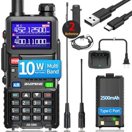 BAOFENG Ham Radio 5RM 10W High Power Long Range Handheld AR-5RM Two Way Radio NOAA Weather Receiver Rechargeable Walkie Talkies K5PLUS DTMF Copy Frequency NOAA 999CH with USB Charging 771 Antenna