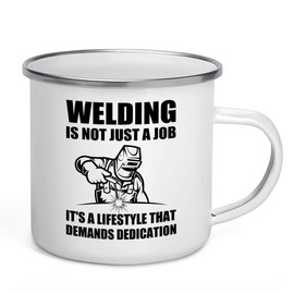 Welder Camper Mug 12oz - demands dedication - Welding Tool Welder Ironworker Pipefitter Welding Supplies Welding Gifts Welder Dad