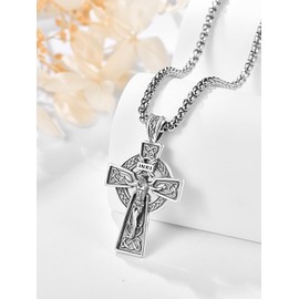 praymos Silver Cross Necklace 925 Sterling Silver Crucifix Faith Pendant Necklace for Women Girls Christian Religious Jewellery Necklace Birthday (Celtic Crucifix)