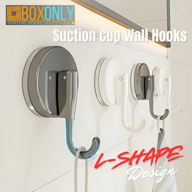 Boxonly Suction Cup Hooks for Shower, Single Hook for Hanging in Shower, Mounting on Glass, Tile, Mirrors, or Metal Surfaces - Cream (2 Pack)