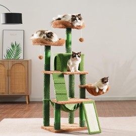 Heybly Cat Tree, Cactus Cat Tower for Indoor Cats,Multi-Level Cat Furniture Condo for Cats with Padded Plush Perch, Cozy Basket and Scratching Board HCT014CA