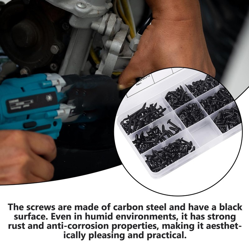 Carbon Steel Screws Self Tapping Screws Assortment 340 Pieces Self
