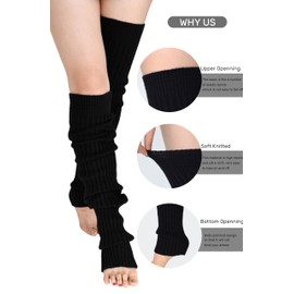 TeeYee Women's Winter Leg Warmers Leg Warmers Stockings Extra Long Knitted Warm Knee Warmers for Women Girls Yoga Ballet, black