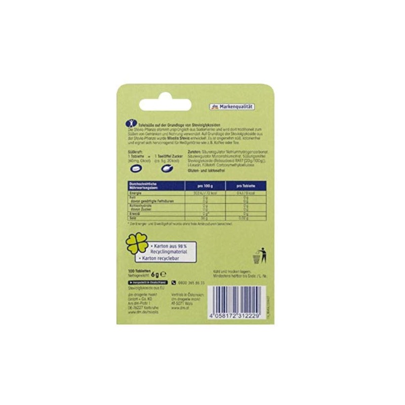Stevia Tablets Sweeteners with Steviol Glycosides from the Stevia Plant