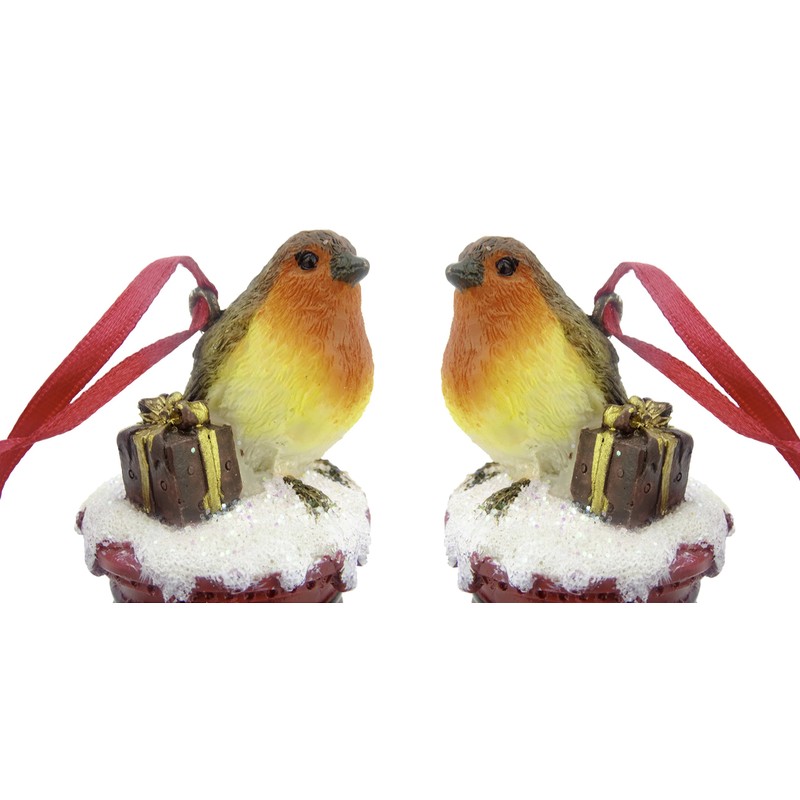 Pack of 2-9CM Hanging Robin Christmas Tree Decoration - Postbox