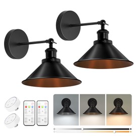 KELUOLY Black Battery Operated Wall Sconce, Vintage Wall Lights Battery Powered Sconces Wall Lamp Fixture Farmhouse Cordless Wall Lights Set of 2 with Remote Adjustable for Bedroom Industrial Hallway