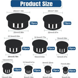 140 PCS Plastic Hole Plug Set, Snap-In Locking Caps 5mm/6mm/8mm/10mm/12mm/16mm/20mm/22mm/25mm Black Screw Covers Plugs Set, Hole Plugs Black Plastic Hole Covers for Screw Holes in Chairs,Furniture