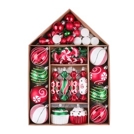 Valery Madelyn Christmas Tree Ornaments Set, 70ct Candy Cane Red Green White Shatterproof Christmas Tree Decorations Bulk, Decorative Hanging Ball Ornaments for Xmas Trees Holiday Party Decor
