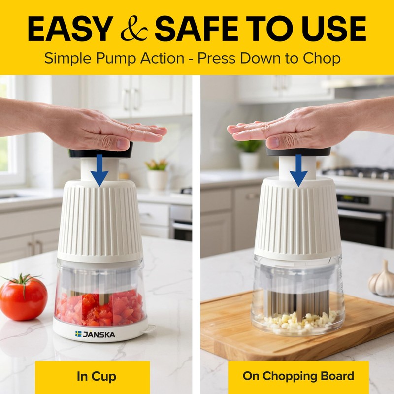 UltraChop Push Food & Vegetable Chopper, Heavy-Duty Stainless Steel Blades,