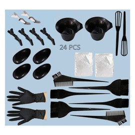 24 PCS Hair Dye Coloring Kit, Hair Dye Tools-Hair Tinting Bowl, Dye Brush, Ear Cover, Gloves for DIY Salon Hair Coloring Bleaching Hair Dryers Small Black Bowl Style