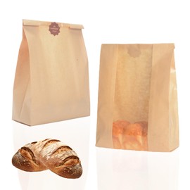 25 Pcs Bread Bags for Homemade Bread, Paper Sourdough Bags with window, Large Bakery Loaf Bag with Stickers for Cookies, Popcorns, Hamburgers (25, 14.2"x8.3"x3.6")