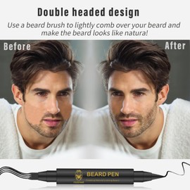 HUSHAIR Mini Beard Brush 5-in-1 Set for Men - Natural Boar Bristle Brush & Beard Pen Filler，Stainless Steel Pocket Beard Comb/Combing Brush/Ramie Storage Bag - Great for Grooming Beards and Mustaches