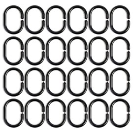 Pack of 24 Black Plastic Shower Curtain Rings, Curtain Hooks, C-shaped Shower Curtain Rings, Shower Curtain Accessories, Used for Shower Room Rails, Bathroom Curtains, Windows (4.2 x 6 cm)