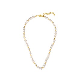 Yokoamii Women's Necklace 14 Carat Yellow Gold-Plated Metal with Baroque Freshwater Cultured Pearl Approx. 6.0-6.5 mm Pearl Necklace, Metal