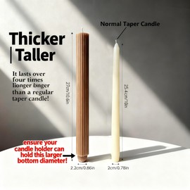 PAMELIFE 2 Pack | 10" Premium Unscented Ribbed Wick Taper Candles, Tall Ribbon Wax Dinner Unscented Modern Home Décor Soy Wax Handmade 12 Hours candlesticks (Brown)