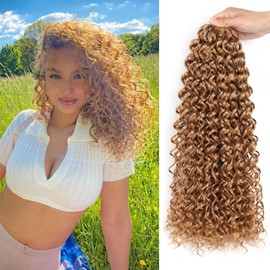 8 Packs 18 inch Curly Crochet Hair for Black Women Water Wave Crochet Hair Curly Braiding Hair GoGo Curl Crochet Hair Ocean Wave Beach Curl Wavy Crochet Hair Extensions (Pack of 8, Golden Blonde)