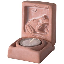 JBK Pottery Ceramic Tea Light Candle Holders (1, Frog Flies Terracotta)