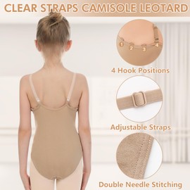 iMuchic Girls Nude Leotard Seamless Camisole Leotards Undergarment for Ballet Dance Gymnastics with Adjustable Clear Straps