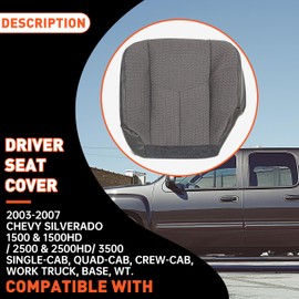ECOTRIC Front Driver Side Bottom Seat Cover Compatible with 2003-2007 Chevy Silverado 1500 2500 3500 1500HD 2500HD Seat Cushion Protector Cloth Cover Left Hand Dark Gray