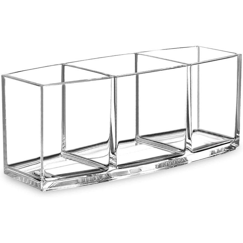FWE Clear Makeup Brush Holder Organizer, 3 Slot Acrylic Cosmetics
