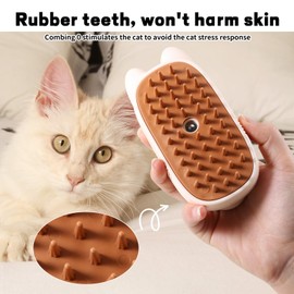 PAKESI Cat Steam Brush,Shedding Brush for Long Haired & Short Haired Cat,Foldable Handle Cat Steamy Brush for Removes Loose Undercoat,White