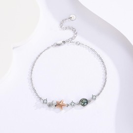 CHENGHONG Starfish Ankle 925 Sterling Silver Moss Agate Starfish Anklets Sea Beach Ocean Bracelet Jewelry Gifts Summer Jewelry for Women