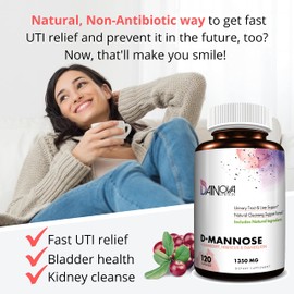 Dainova D Mannose 1350mg with Cranberry I D-Mannose Capsules for UTI Prevention, Urinary Tract Support, Urinary Tract Health for Women, & Cleanse. W/Hibiscus & Dandelion, 120 Veggie Capsules