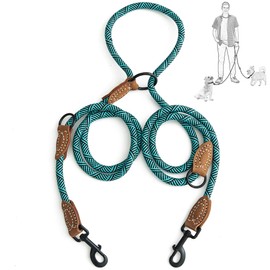 Mile High Life Dual Dog Leash - Double, 360 Swivel, Hands Free, Leather Tailored Connection, 8FT Green