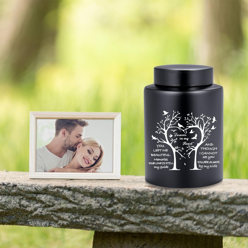 Medium Memorial Urn for Adult Ashes - Black Love Tree