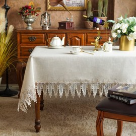 ARTABLE Lace Table Cloths Rectangle Fall Antique Flower Decor Macrame Tablecloth for Outdoor Farmhouse Rustic Kitchen Party Birthday Picnic (Stone Gray-A, 60 x 84 Inch)