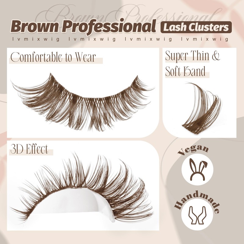 Brown Lash Clusters Kit, Natual Fishtail Lash Extension Kit, Wispy